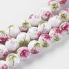 1828 Koraliki ceramiczne z nadrukiem kwiatowym, okrągłe 10 mm, otwór: 2 mm, 35 szt./sznur